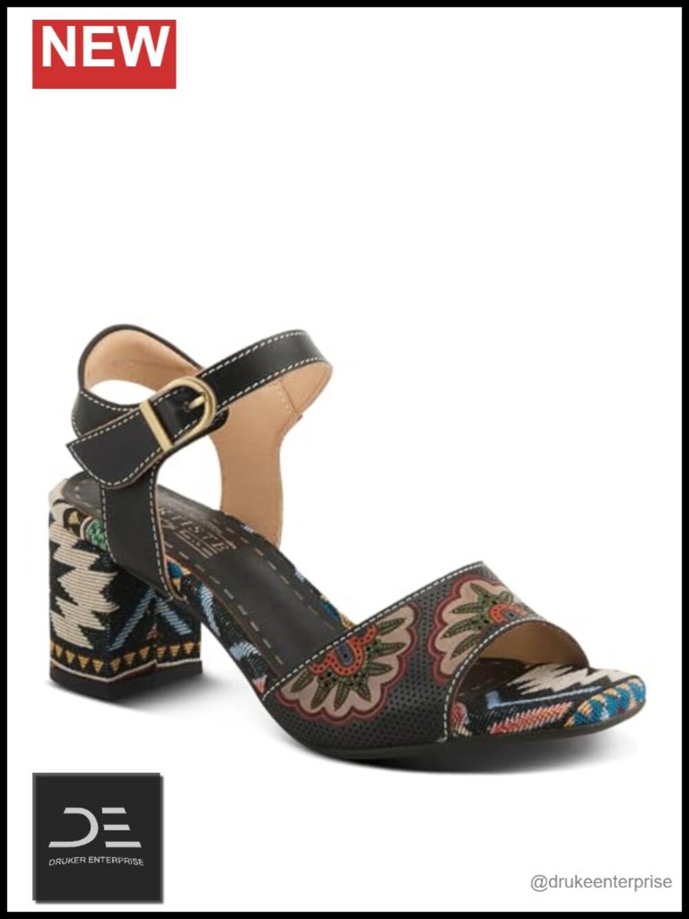 Hand-Painted Leather Artisan Wedge Sandals with Adjustable Ankle Strap